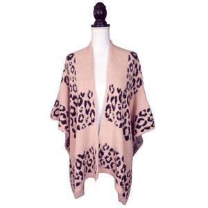 Pink Animal Print Leopard Patterned Soft Fuzzy Ruana Poncho One Size